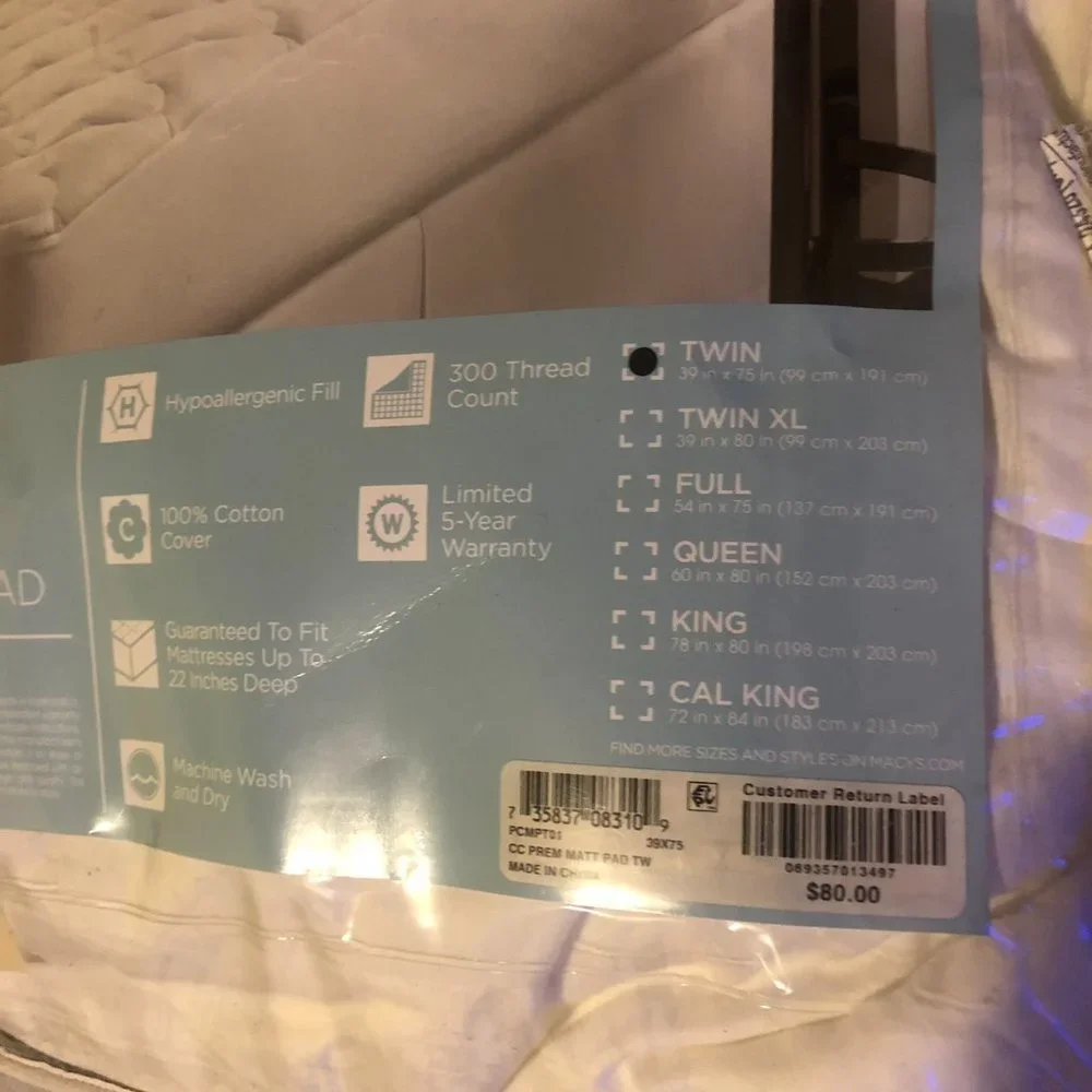 Charter Club Mattress Pad - Twin - Level 1
